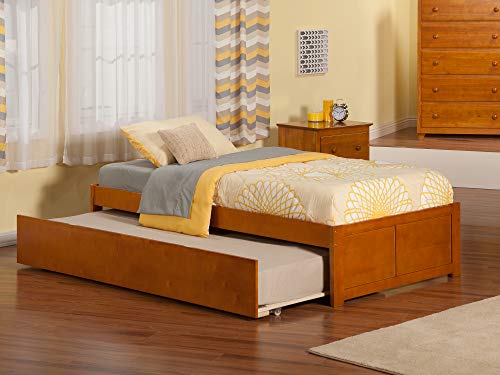 Atlantic Furniture Concord Platform Flat Panel Foot Board and Twin Size Urban Trundle Bed, Caramel