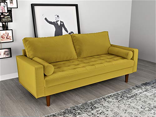 Container Furniture Direct S5459 Mid Century Modern Velvet Upholstered Tufted Living Room Sofa, 69.68" Goldenrod