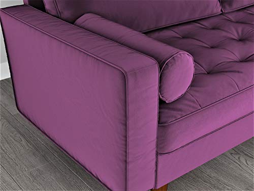 Container Furniture Direct S5458 Mid Century Modern Velvet Upholstered Tufted Living Room Loveseat, 57.87", Eggplant