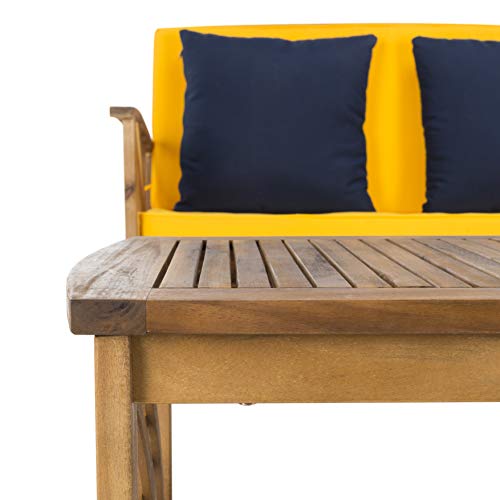 Safavieh PAT7008D Collection Fontana Teak Look 4 Pc Outdoor Set, Natural/Yellow