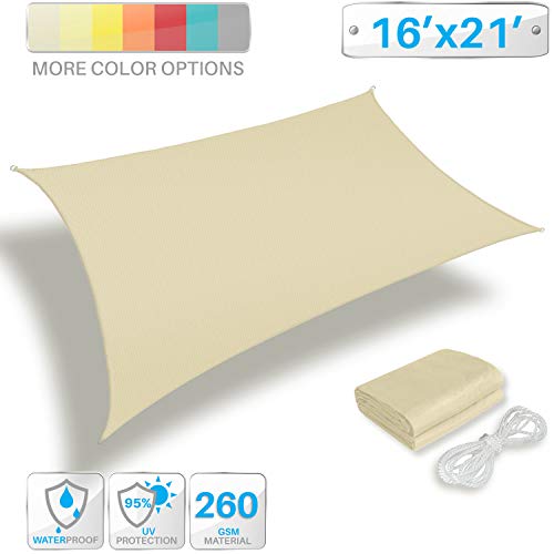 Patio Paradise 16' x 21' Ft 260 GSM Waterproof Sun Shade Sail-Beige Rectangle UV Block Durable Awning Canopy Outdoor Garden Backyard