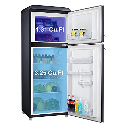 Galanz GLR46TBKER Retro Compact Refrigerator, 4.6 Cu.Ft Mini Fridge with Dual Door, Adjustable Mechanical Thermostat with True Freezer, Black