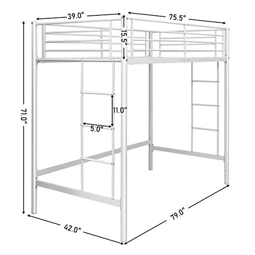 Costzon Loft Twin Bed Single Bunk Bed with Sturdy Steel Frame High Sleeper Multipurpose Use Full Length Guardrails White