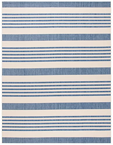 SAFAVIEH Courtyard Collection CY6062 Stripe Indoor/ Outdoor Non-Shedding Easy Cleaning Patio Backyard Porch Deck Mudroom Area Rug, 8' x 10', Beige / Blue