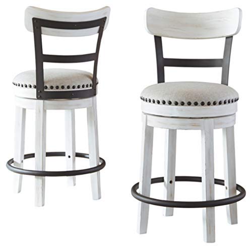 Signature Design by Ashley Valebeck 24" Modern Swivel Counter Height Barstool, Whitewash