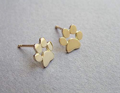14k Gold Paw Print Earrings