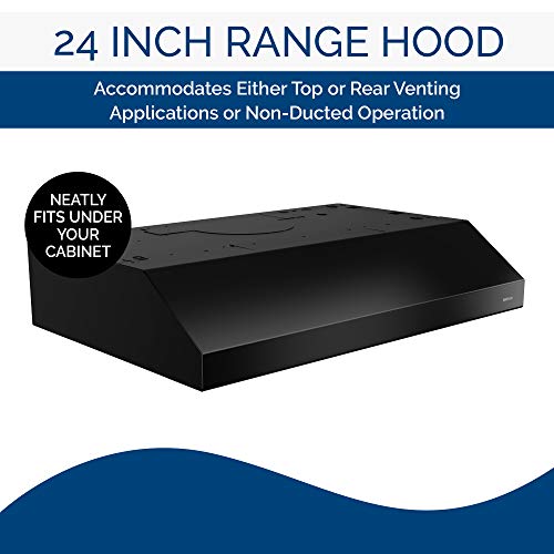 Broan-NuTone BCSD124BL Glacier Range Hood with Light, Exhaust Fan for Under Cabinet, Black, 24-inch