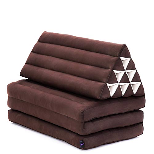 Leewadee Foldout Triangle Thai-Cushion Floor-Seat with Back-Rest TV Pillow Lounge-r Foldable Out-Door Mattress, 31.5x67x15 inches, Kapok, Black red