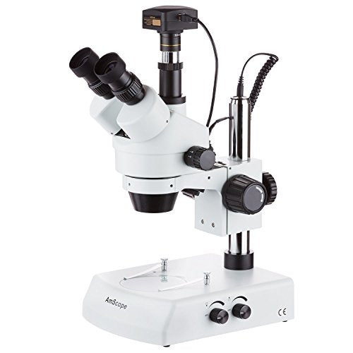 AmScope 7X-90X Trinocular Stereo Zoom Microscope with Dual Halogen Lights and 18MP USB3 Camera