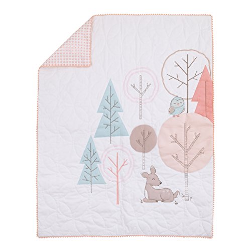 Carter's Woodland Meadow Forest/Deer/Owl 3 Piece Nursery Crib Bedding Set, Peach/Aqua/White