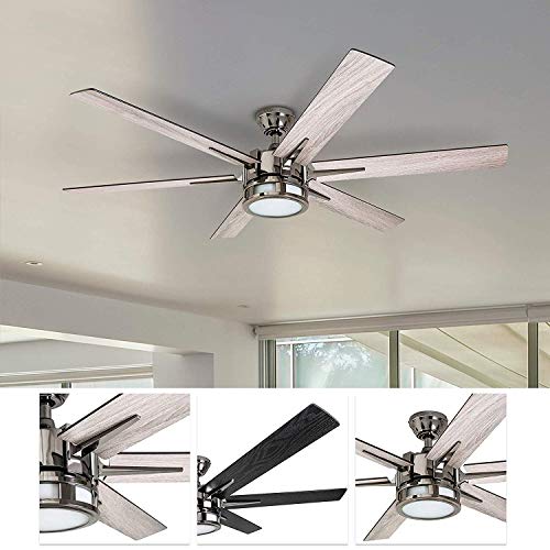 Honeywell Ceiling Fans 51035-01Kaliza Modern LED Ceiling Fan with Remote Control, 6 Blade Large 56", Gun Metal 52" (Renewed)