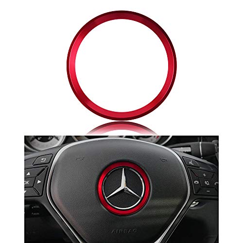 LECART for Mercedes-Benz Steering Wheel Emblem Sticker Car Interior Accessories Steering Wheel Decoration Trims Red Steering Wheel Logo Stickers for Benz B C E GLK CLA GLA Class (Small Size)