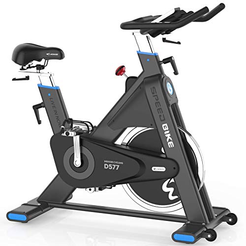 L NOW Indoor Cycling Bike Indoor Exercise Bike Stationary- Belt Drive with 44LBS Stable Flywheel,Heart Rate and LCD Monitor Commercial Standard for Home Cardio (LD577) (Blue)