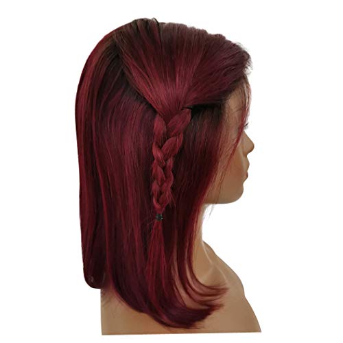 13x6 Lace Front Wigs Ombre Human Hair Balayage Short Straight Bob Wig Natural Balck to Dark Wine Color for Black Women