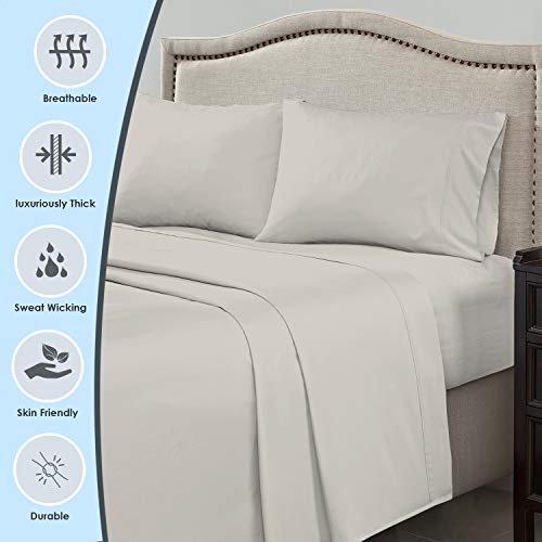 1000 Thread Count Sheet Set, 100% Long Staple Pure Cotton Light Gray King Sheets, Luxurious Smooth Sateen Weave Breathable Sheets fit Upto 15 inch Deep Pockets (Light Grey King 100% Cotton Sheet Set)