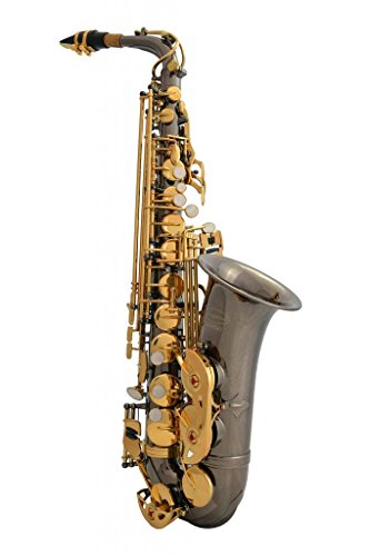 Lazarro 360-BN E-Flat Eb Alto Saxophone Black Nickel-Gold Keys with Case, 11 Reeds, Care Kit and Many Extras