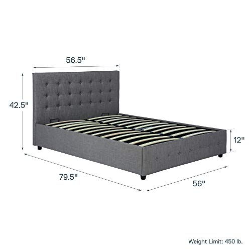 DHP Cambridge Bed with Storage, Queen Size Frame, Upholstered, Gray Velvet