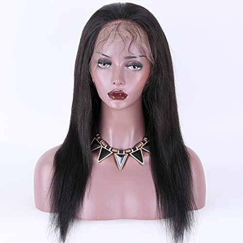 KUN Hair 360 Lace Front Wigs Human Hair Wigs Brazilian Virgin Human Hair Wig with Baby Hair Light Yaki Straight 360 Lace Wigs Free Part 150% Density 16 Inches Natural Color