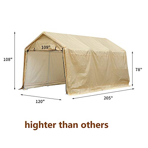 10'x 17' Portable Carport Car Garages Shelters Heavy Duty, 8 Steel Legs, Beige, Waterproof, Anti-Exposure