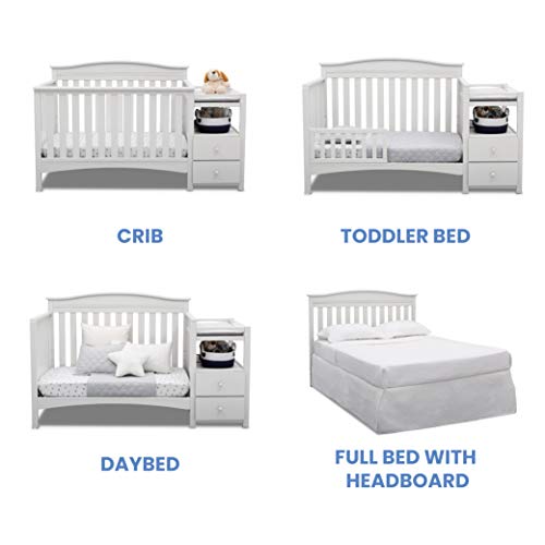 Delta Children Birkley Convertible Crib N Changer, Bianca White with Twinkle Stars Supreme Crib and Toddler Mattress