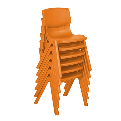 ECR4Kids School Stack Resin Chair, Indoor/Outdoor Plastic Stacking Chairs for Kids, 14 inch Seat Height, Orange (6-Pack)