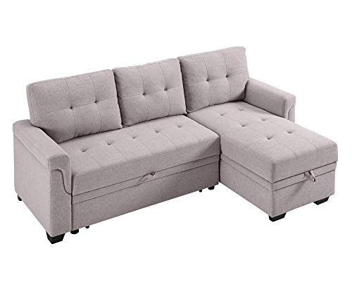 Lilola Home Lucca Linen Reversible Sleeper Sectional Sofa Light Gray