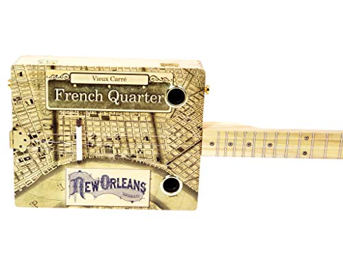 "French Quarter" 3-string Acoustic-Electric Cigar Box Guitar - Fun to Play, Made in the USA!