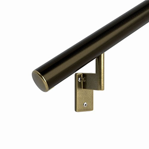 12 ft Handrail Kit Shipped in 2 Pieces with Splice with 6 Antique Brass Wall Brackets and Endcaps