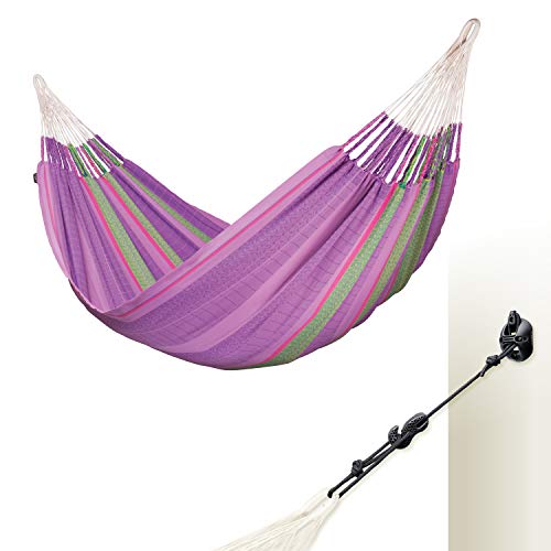 LA SIESTA Flora Blossom - Organic Cotton Kingsize Family Classic Hammock with CasaMount Black Multipurpose Suspension