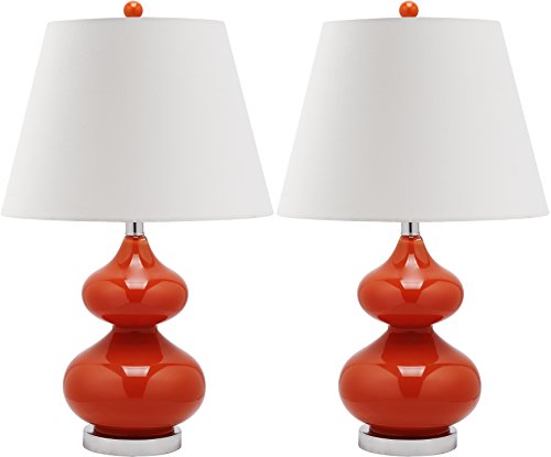 Safavieh Lighting Collection Eva Blood Orange Double Gourd Glass 24-inch Bedroom Living Room Home Office Desk Nightstand Table Lamp (Set of 2) - LED Bulbs Included