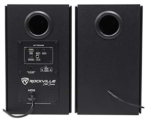 (2) Rockville HD5B 5" 150w RMS Powered Bluetooth Bookshelf Home Theater Speakers