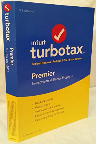 2017* PREMIER * TurboTax FEDERAL RETURNS+FEDERAL E-FILE+STATE RETURN PREMIER CD-ROM PC/MAC