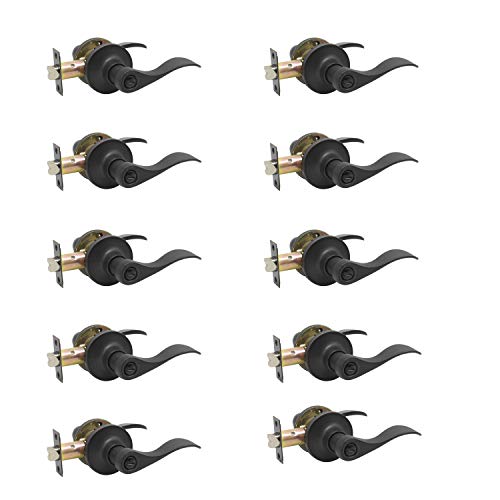 10 Pack Privacy Bathroom Door Lock Lever Keyless No Keys Door Lockset;Right/Left Handed Reversible;Oil Rubbed Bronze Door Levers Hardware