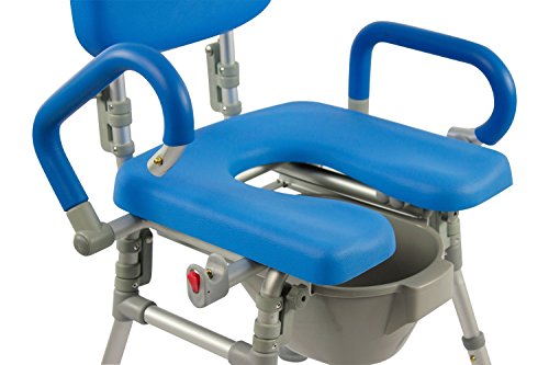 UltraCommode™ Foldable Commode/Shower Chair- Soft, Warm, Padded and Foldable. XL Seat with 100% Open Front, Padded Pivoting Armrests, Adjustable Height. Free Commode Pail. (Blue)