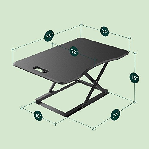 Zinus Penny Smart Adjust Standing Desk / Adjustable Height Desktop Workstation / 36" x 24" / Black