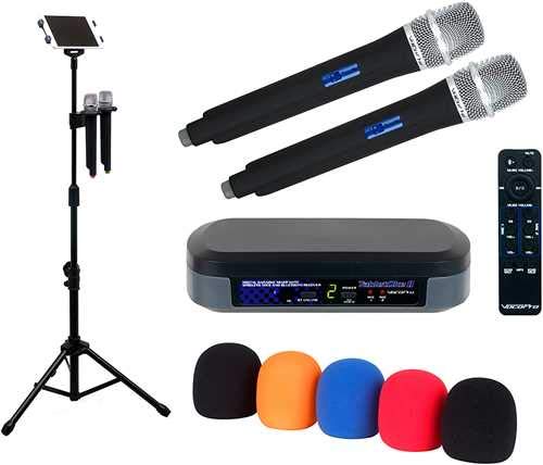 VocoPro TabletOke-2MC Digital Karaoke Mixer with 2x Wireless Microphones and Professional Tablet Stand