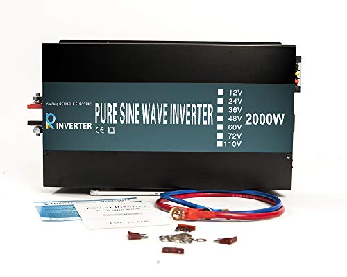 WZRELB Reliable 2000W High Frequency LED Display Power Generator True Pure Sine Wave Solar Power Inverter Off Grid DC to AC 24V 120V Converter(Black)