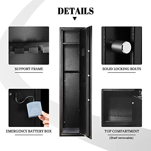 Large Rifle Safe, Pataku Long Gun Safes for Rifle Shotgun for Home Quick Access 4-Gun Storage Cabinet with Digital Keypad and Removable Shelf for Handgun/Ammo(Metal Steel Frame)