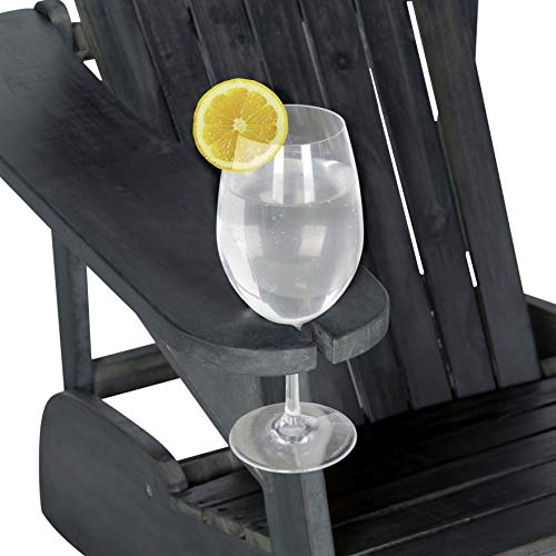 Safavieh PAT6727K Outdoor Collection Vista Grey Wine Glass Holder Adirondack Side Chair, Dark Slate Gray