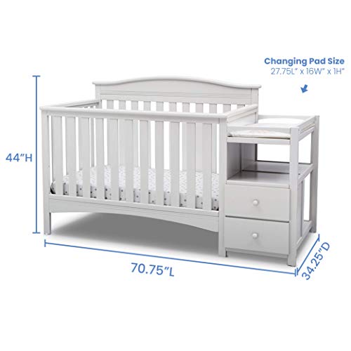 Delta Children Birkley Convertible Crib N Changer, Bianca White with Twinkle Stars Supreme Crib and Toddler Mattress