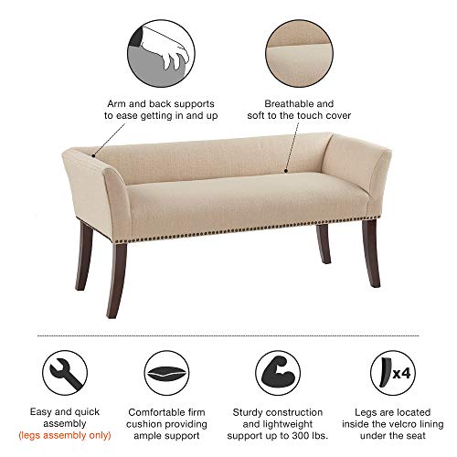 Madison Park Welburn Bedroom Solid Wood Polyester Fabric Seating Modern Style, Accent Bench Ottoman Cream