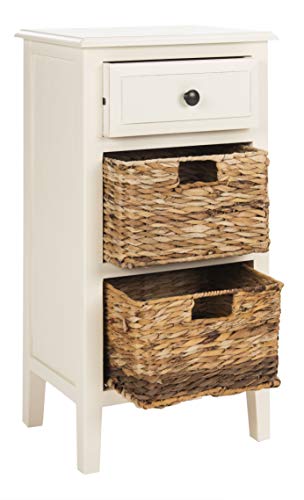 Safavieh Home Collection Everly Drawer Vintage White 1-Drawer 2 Removable Baskets Side Table