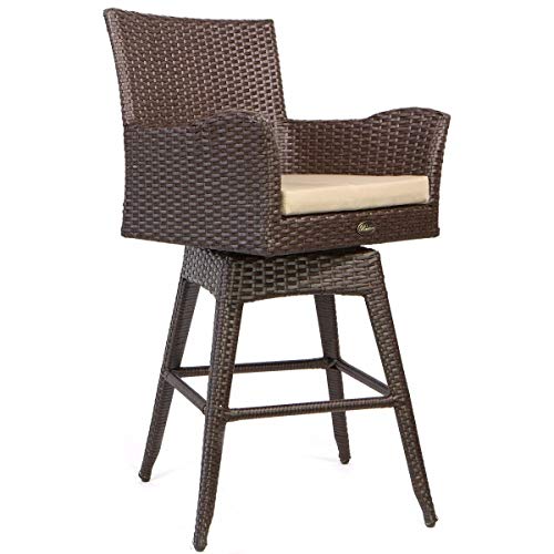 Barton Outdoor Patio Swivel Bar Stool Armrest with Footrest Rattan Crawford Sunbrella Weather-Resistant Fabric Cushion (Set of 2)