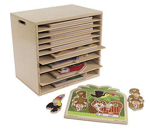 Childcraft Large-Knob Wooden Puzzle Storage Rack, 12-Shelves