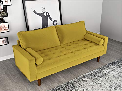 Container Furniture Direct S5459 Mid Century Modern Velvet Upholstered Tufted Living Room Sofa, 69.68" Goldenrod