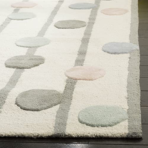 Safavieh Kids Collection SFK909A Handmade Polka Dot Stripe Wool Area Rug, 8' x 10', Ivory / Multi