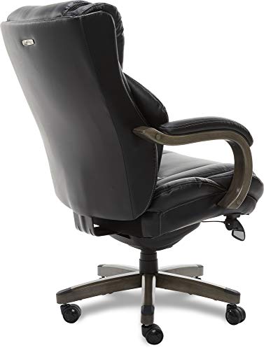 LaZBoy Big & Tall Executive Office Comfort Core Cushions, Ergonomic High-Back Chair with Solid Wood Arms, Bonded Leather, Black