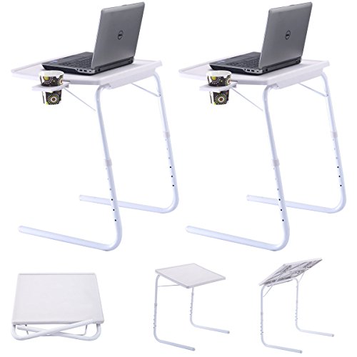 2 x Adjustable PC TV Laptop Desk Tray Home Office s/ Cup Holder White