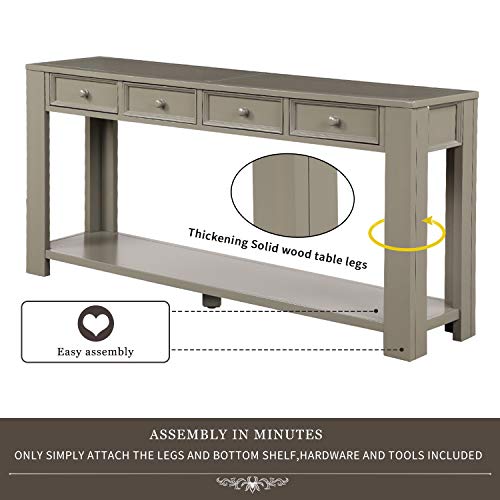 P PURLOVE Console Table for Entryway Hallway Easy Assembly 64" Long Sofa Table with Drawers and Bottom Shelf (64", Distressed Black)