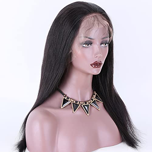 KUN Hair 360 Lace Front Wigs Human Hair Wigs Brazilian Virgin Human Hair Wig with Baby Hair Light Yaki Straight 360 Lace Wigs Free Part 150% Density 16 Inches Natural Color